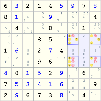 Hidden triples - Sudoku technique